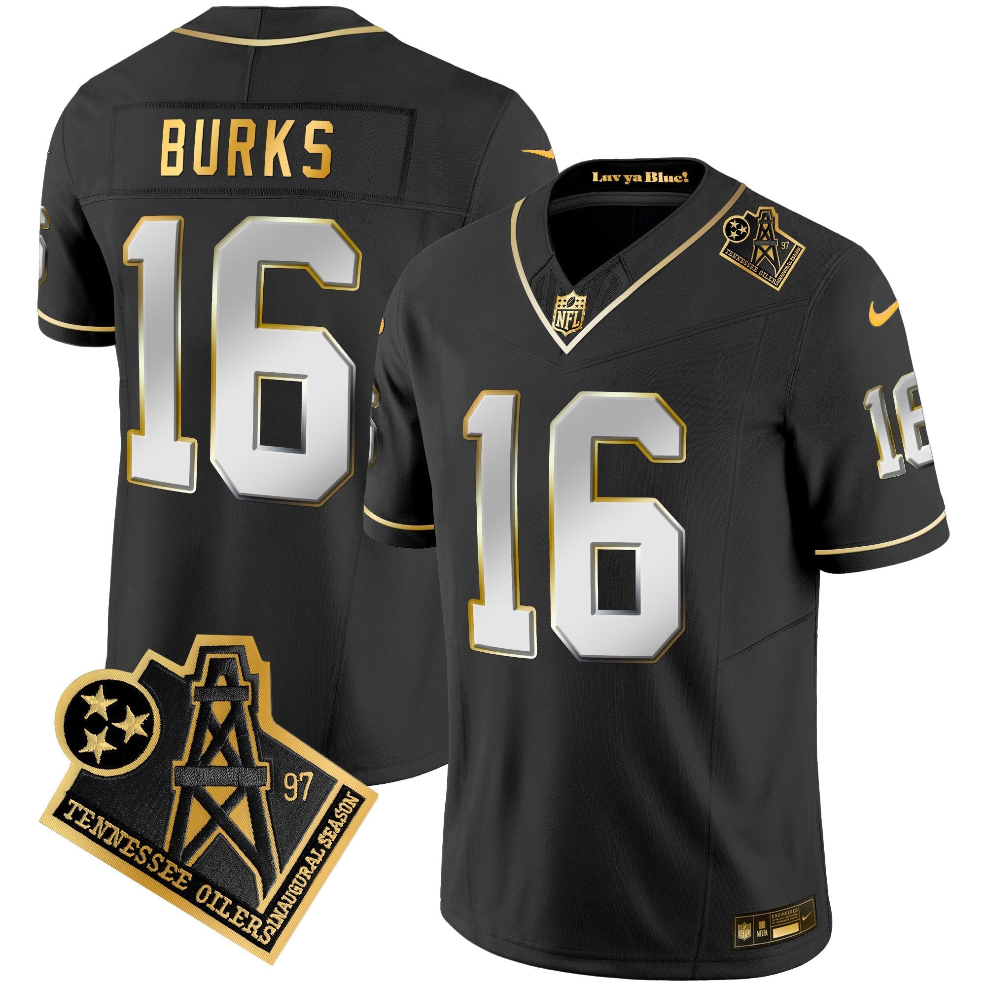 Titans 1997 Throwback Gold Vapor Jersey – All Stitched – Black Limited – Treylon Burks Jersey
