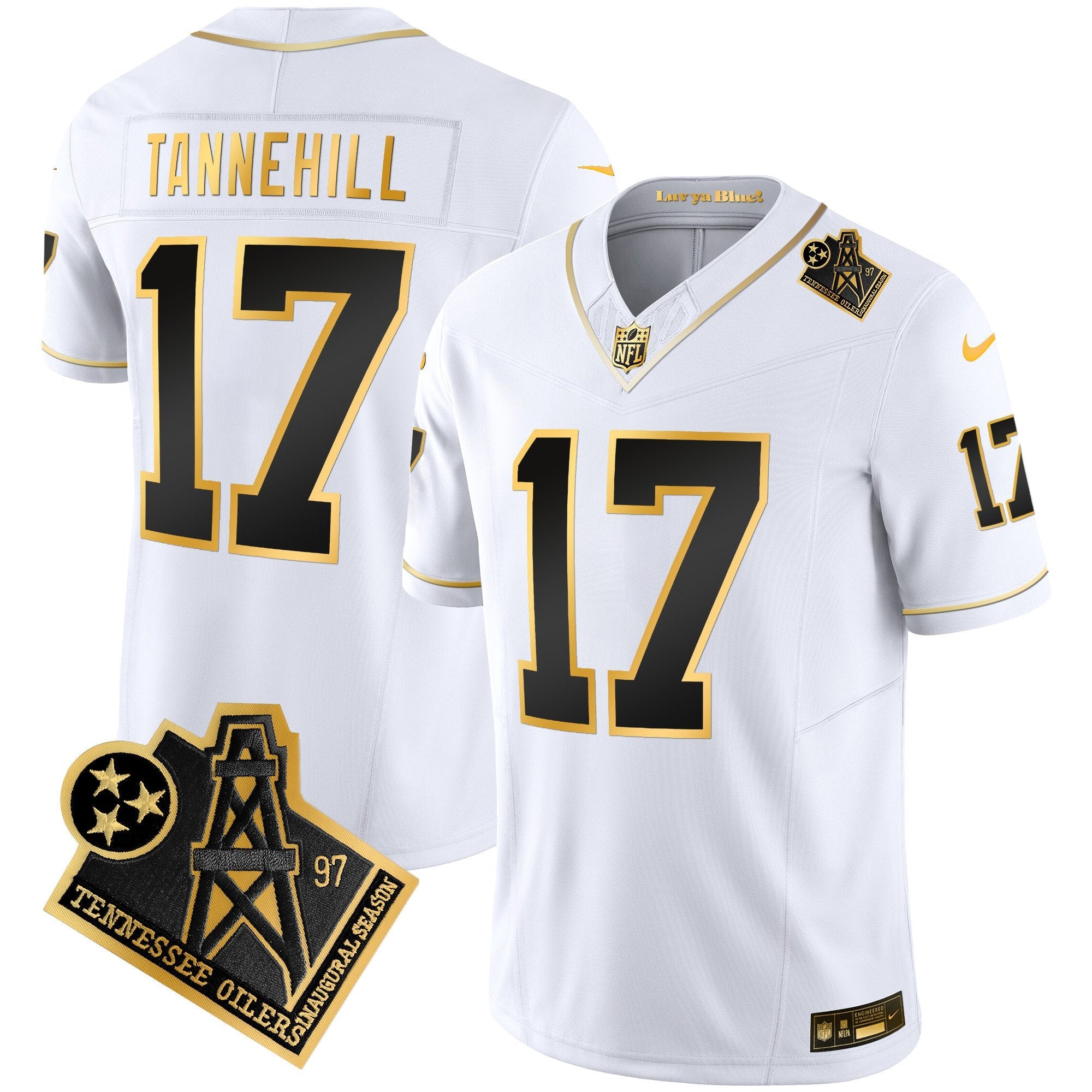 Titans 1997 Throwback Gold Vapor Jersey – All Stitched – White Gold – Ryan Tannehill Jersey