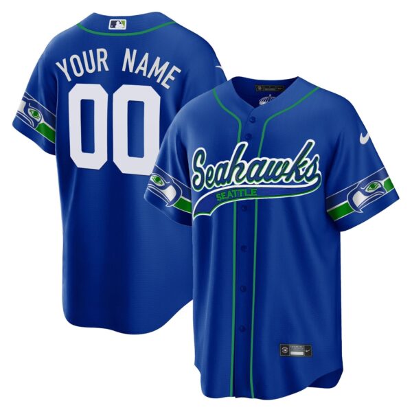 Seahawks Throwback & Gold Cool Base Custom Jersey V2 – All Stitched – Royal Jersey