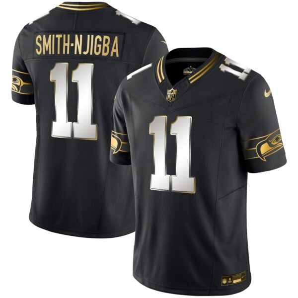 Seahawks Throwback & Gold Vapor Limited Jersey – All Stitched – Black Limited – Smith-Njigba Jersey