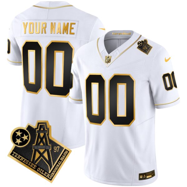 Titans 1997 Throwback Gold Vapor Custom Jersey – All Stitched – White Gold Jersey