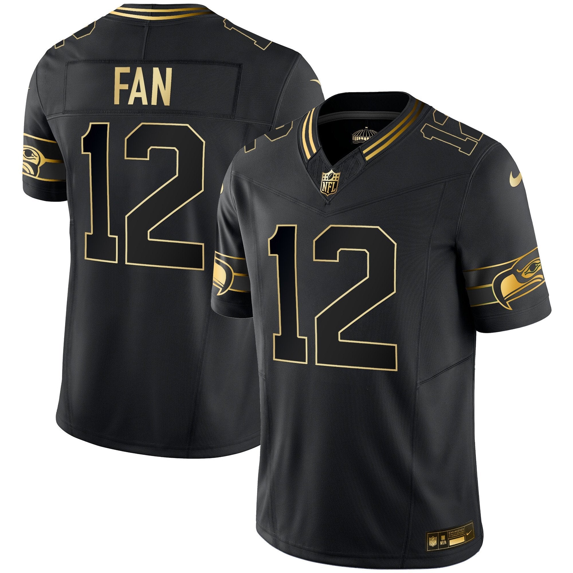 Seahawks Throwback & Gold Vapor Limited Jersey – All Stitched – Black Gold – 12th Fan Jersey