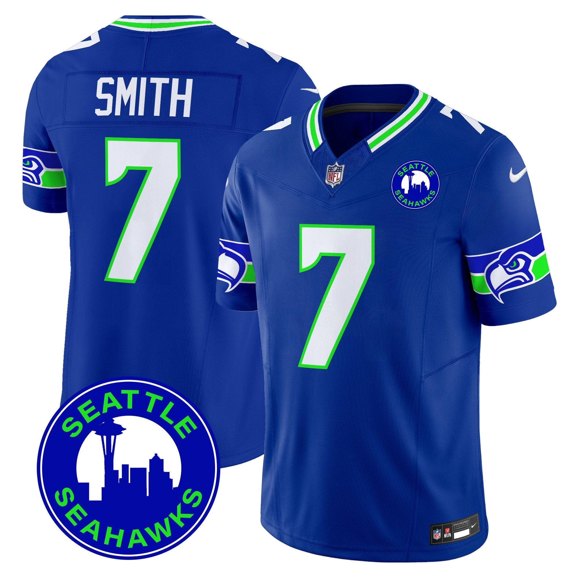 Seahawks 2024 Seattle City Patch Vapor Limited Jersey – All Stitched – Royal – Geno Smith Jersey