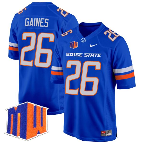 Boise State Broncos 2024 Game Jersey – All Stitched – Royal – Sire Gaines Jersey