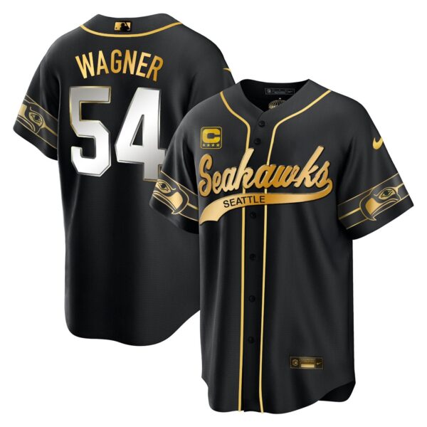 Seahawks Throwback & Gold Cool Base Jersey V2 – All Stitched – Black Limited – Bobby Wagner Jersey