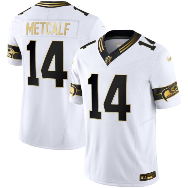 Seahawks Throwback & Gold Vapor Limited Jersey – All Stitched – White Gold – DK Metcalf Jersey