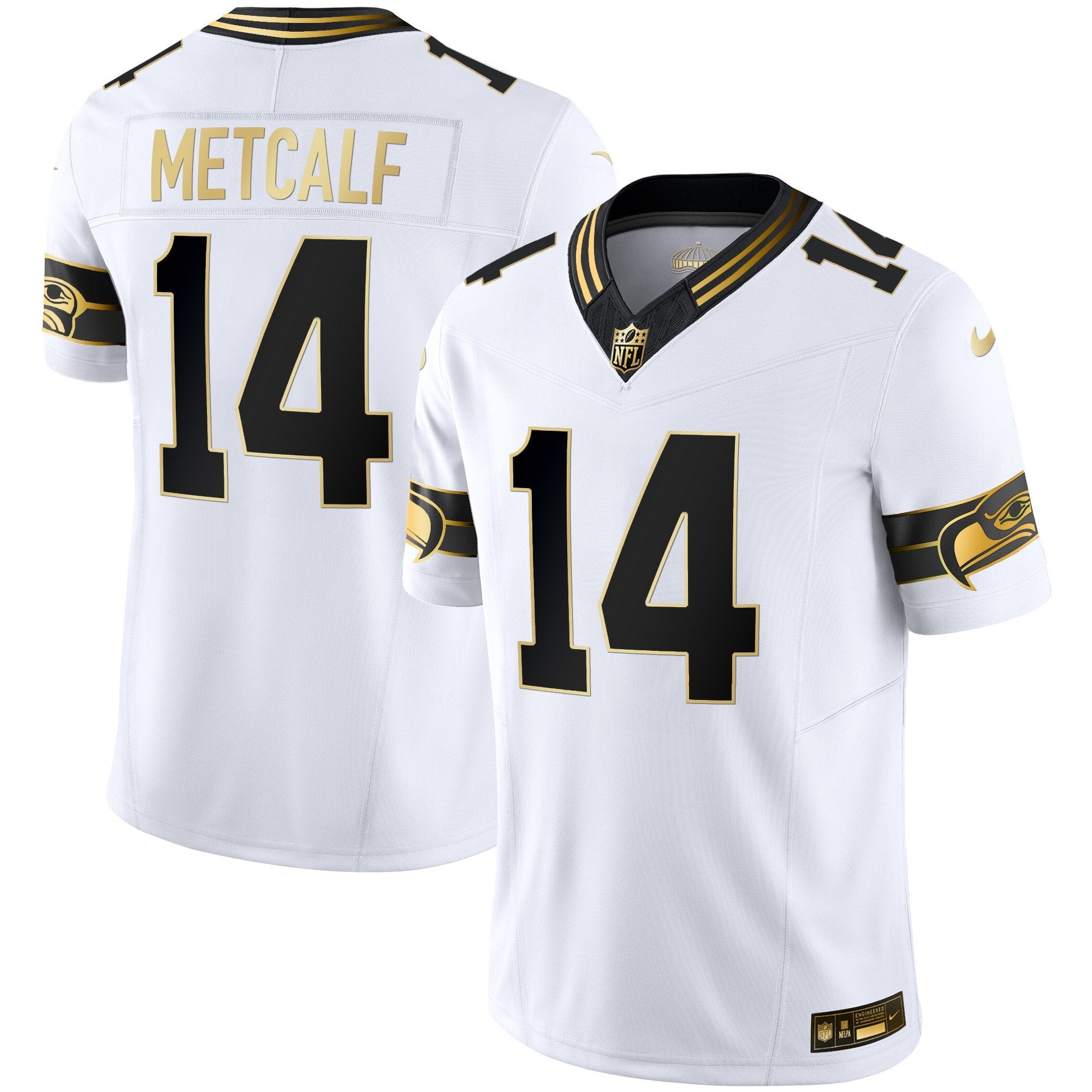 Seahawks Throwback & Gold Vapor Limited Jersey – All Stitched – White Gold – DK Metcalf Jersey