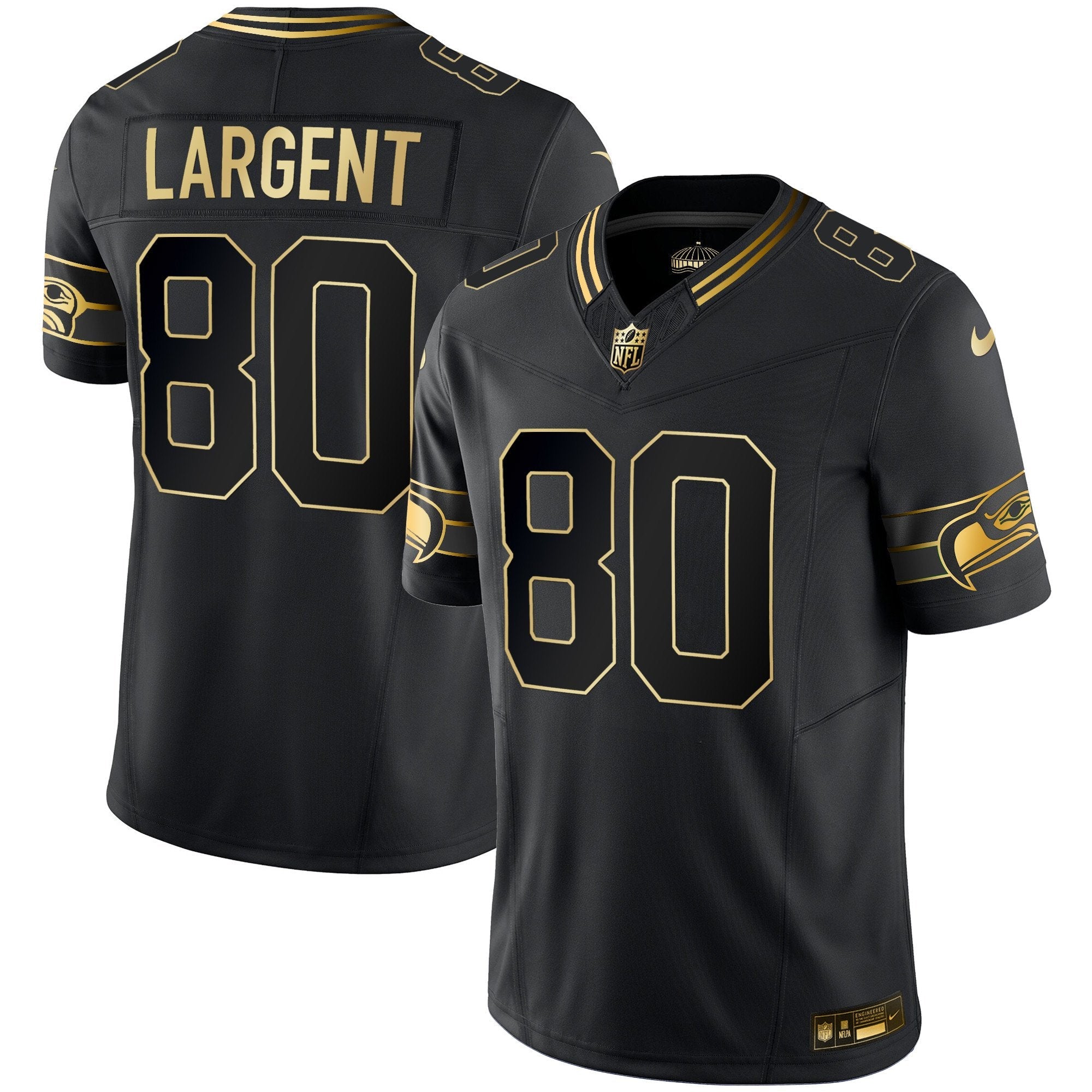 Seahawks Throwback & Gold Vapor Limited Jersey – All Stitched – Black Gold – Steve Largent Jersey