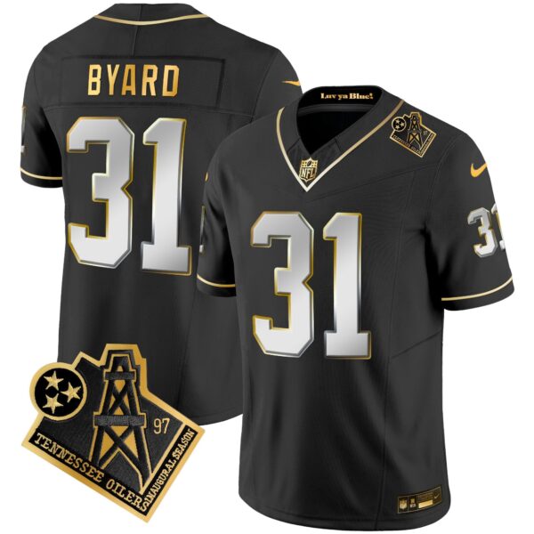 Titans 1997 Throwback Gold Vapor Jersey – All Stitched – Black Limited – Kevin Byard Jersey