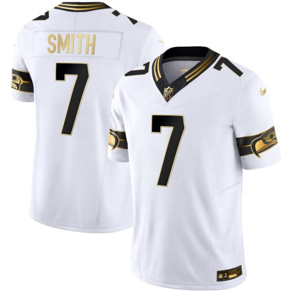 Seahawks Throwback & Gold Vapor Limited Jersey – All Stitched – White Gold – Geno Smith Jersey