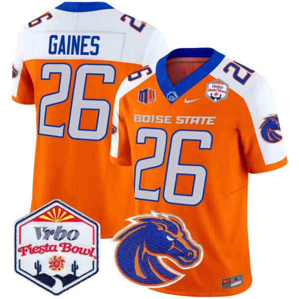 Boise State Broncos 2024 The Fiesta Bowl Patch Vapor Limited Jersey – All Stitched – Orange Alternate – Sire Gaines Jersey