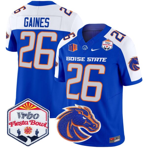 Boise State Broncos 2024 The Fiesta Bowl Patch Vapor Limited Jersey – All Stitched – Royal Alternate – Sire Gaines Jersey