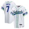 Seahawks Throwback & Gold Cool Base Jersey V2 – All Stitched – White – Geno Smith Jersey