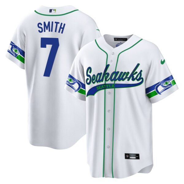 Seahawks Throwback & Gold Cool Base Jersey V2 – All Stitched – White – Geno Smith Jersey
