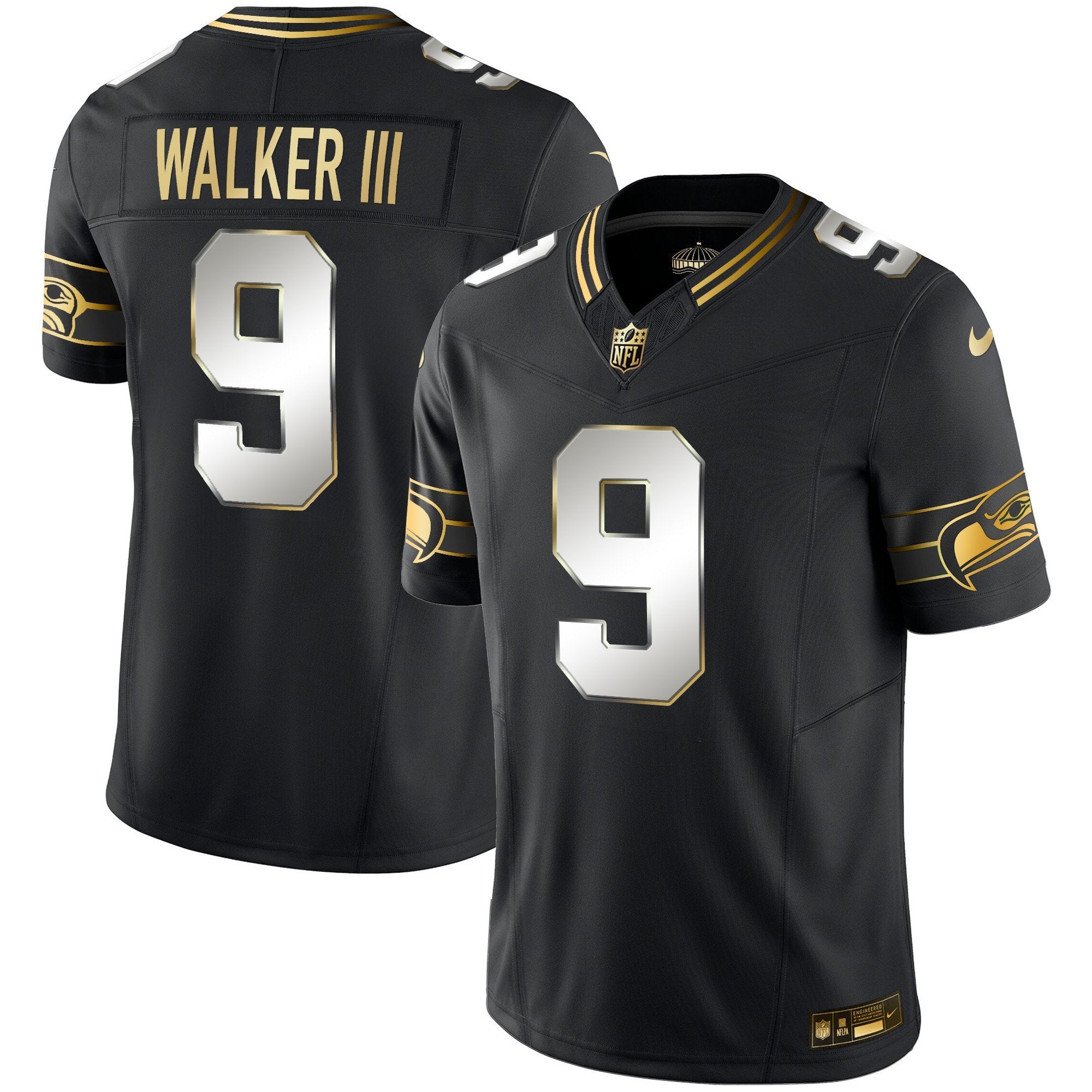 Seahawks Throwback & Gold Vapor Limited Jersey – All Stitched – Black Limited – Walker III Jersey