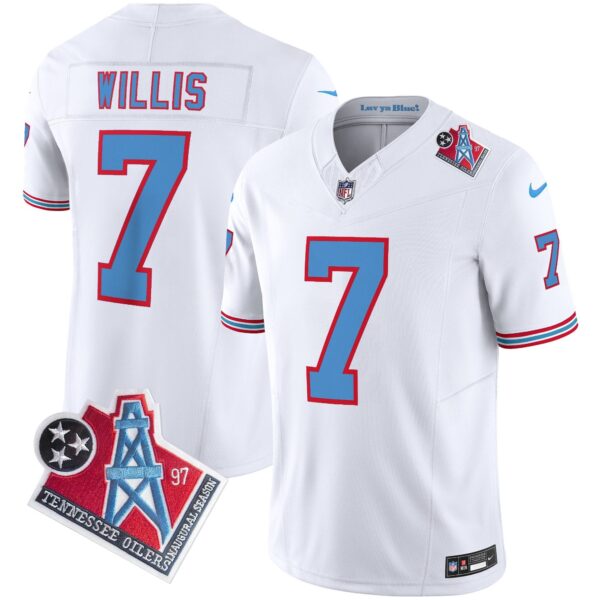 Titans 1997 Throwback Limited Vapor Jersey V2 – All Stitched – White – Malik Willis Jersey