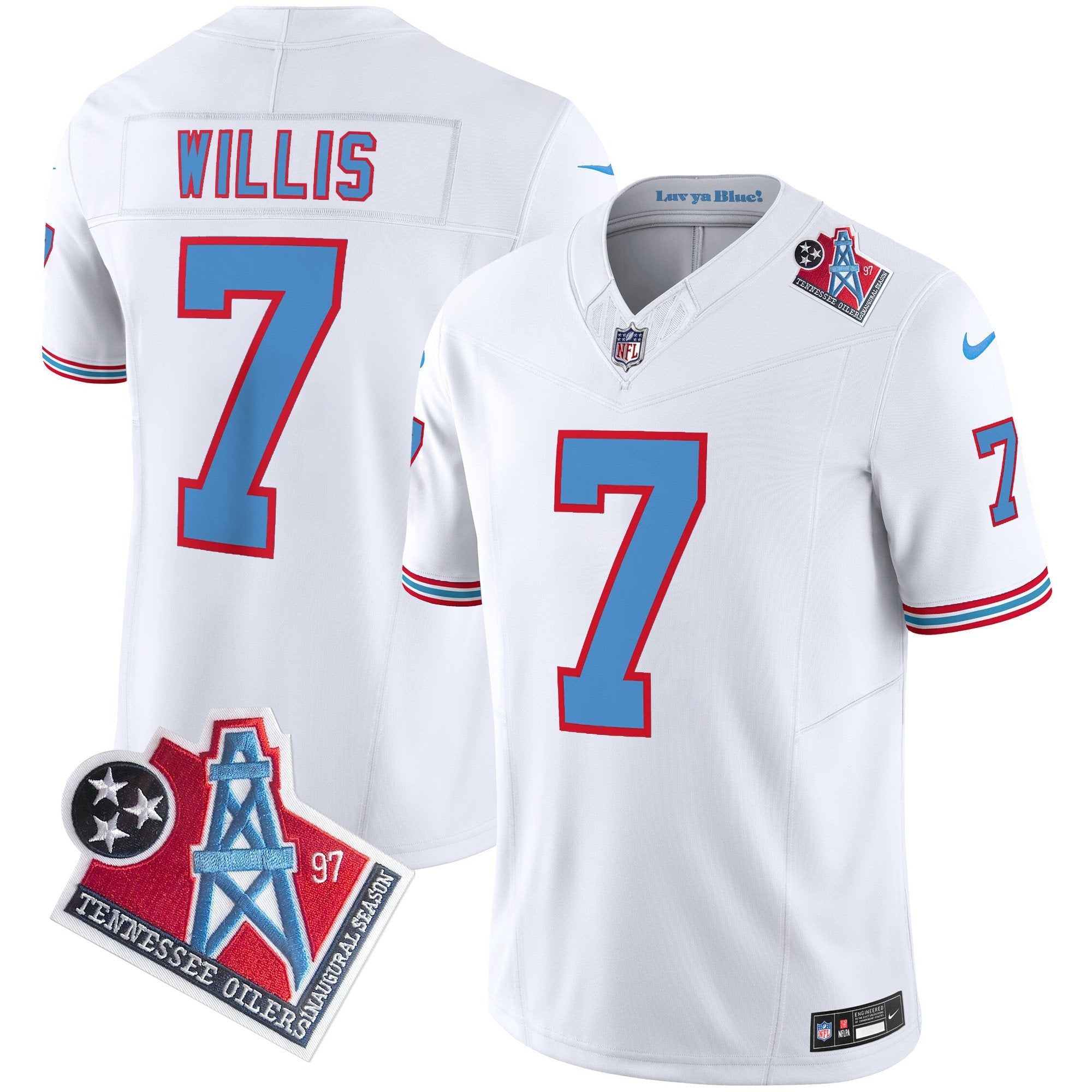 Titans 1997 Throwback Limited Vapor Jersey V2 – All Stitched – White – Malik Willis Jersey