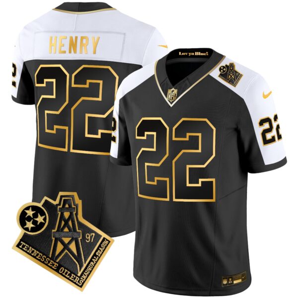 Titans 1997 Throwback Gold Vapor Jersey – All Stitched – Alternate – Derrick Henry Jersey