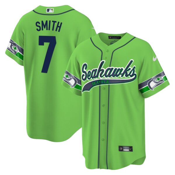 Seahawks Throwback & Gold Cool Base Jersey V2 – All Stitched – Green – Geno Smith Jersey