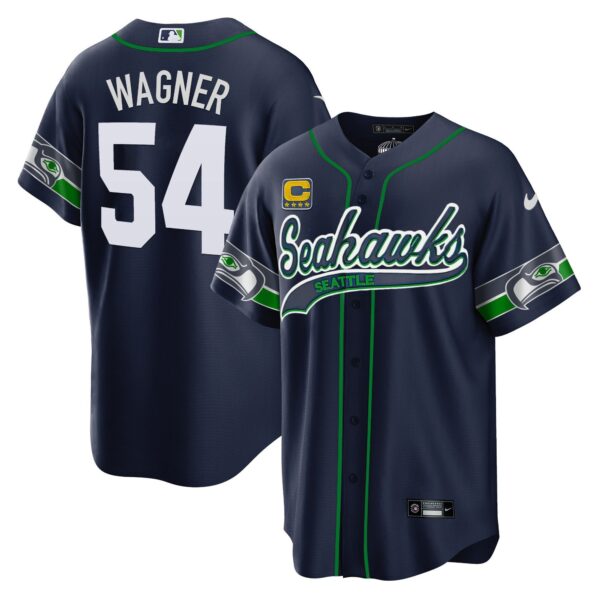 Seahawks Throwback & Gold Cool Base Jersey V2 – All Stitched – Navy – Bobby Wagner Jersey