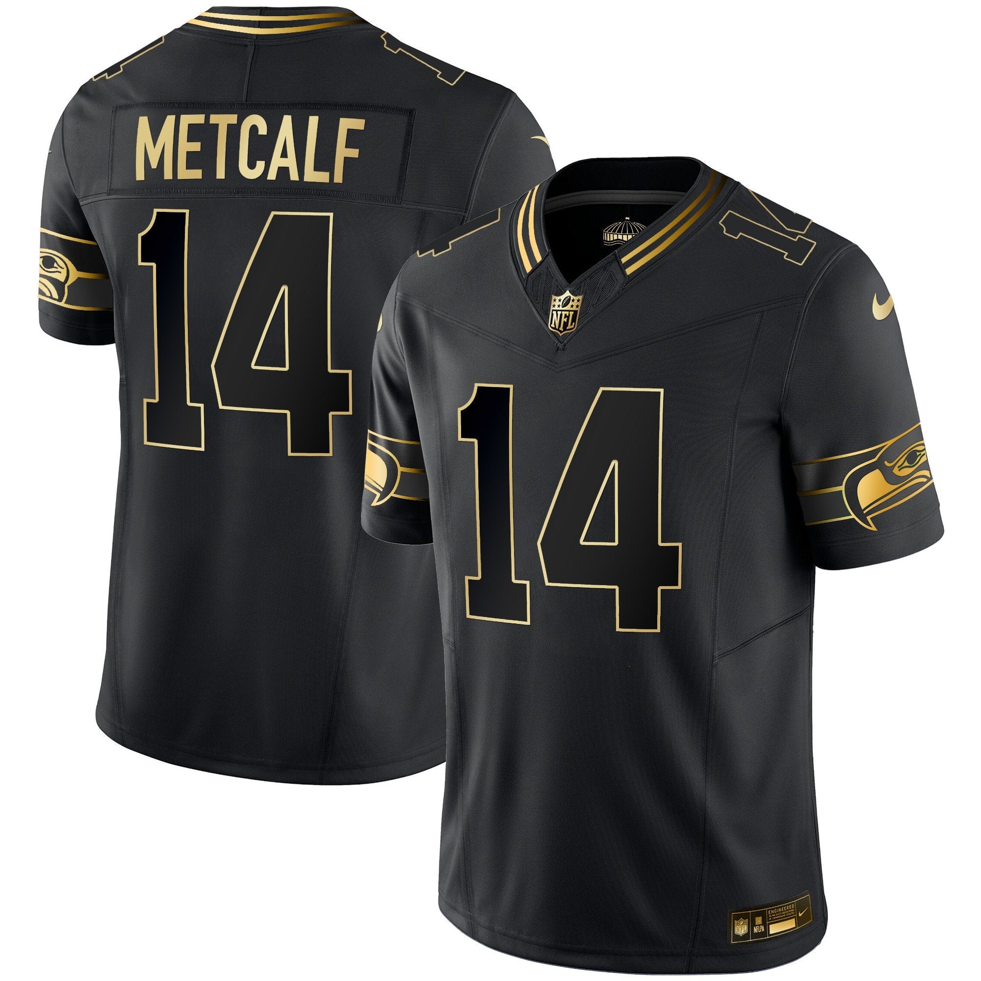 Seahawks Throwback & Gold Vapor Limited Jersey – All Stitched – Black Gold – DK Metcalf Jersey