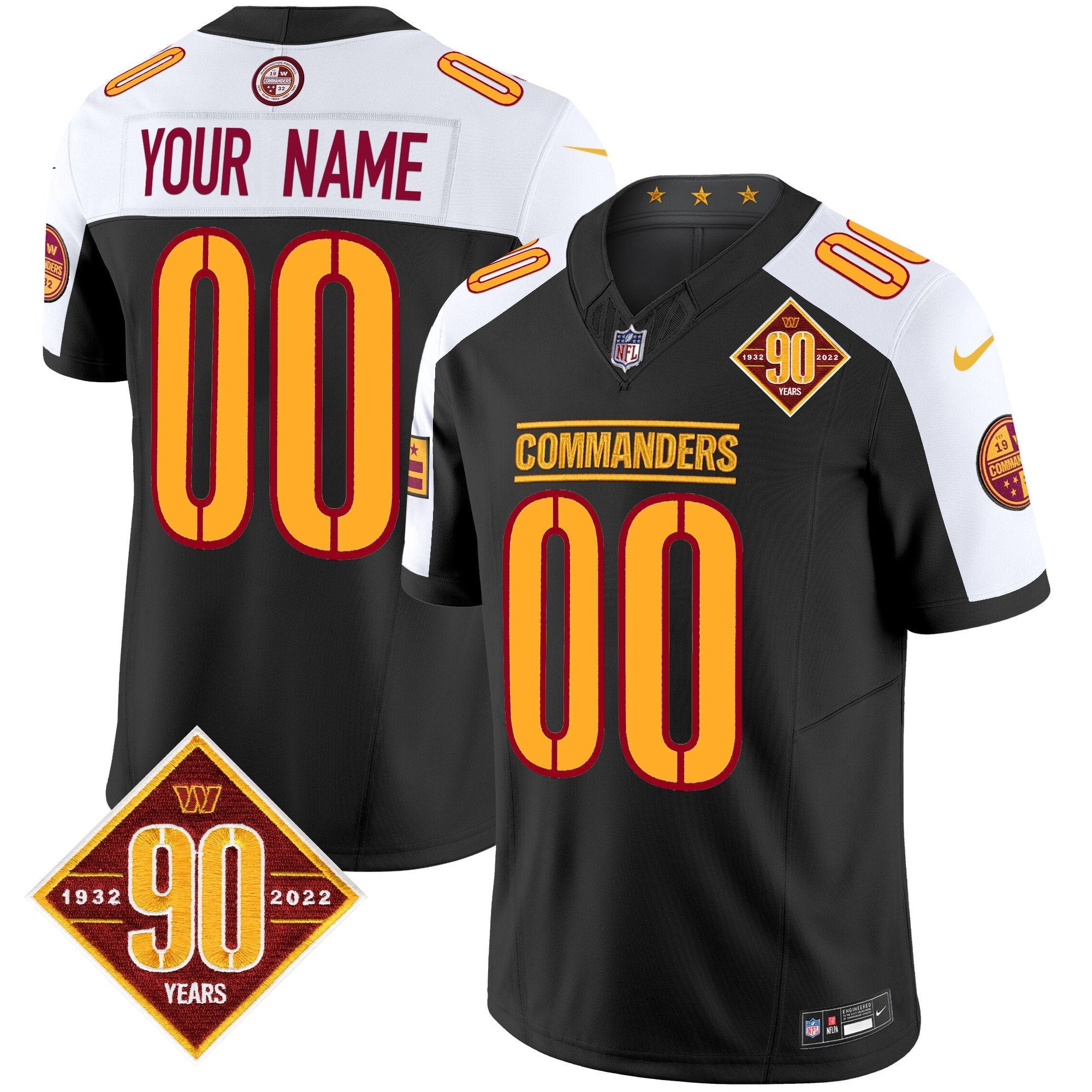 Washington Commanders 90th Anniversary Patch Vapor Limited Custom Jersey – All Stitched – Black Alternate Jersey