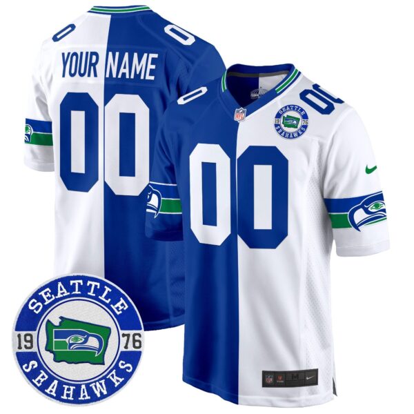Seahawks Throwback Est. 1976 Patch Game Custom Jersey – All Stitched – Split Jersey
