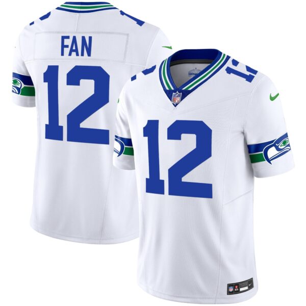 Seahawks Throwback & Gold Vapor Limited Jersey – All Stitched – White – 12th Fan Jersey