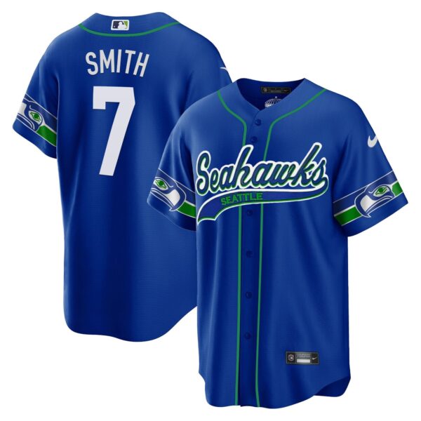 Seahawks Throwback & Gold Cool Base Jersey V2 – All Stitched – Royal – Geno Smith Jersey