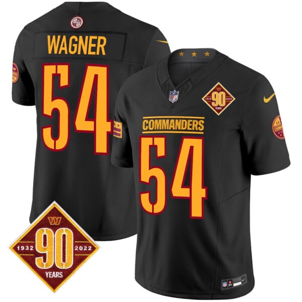 Washington Commanders 90th Anniversary Patch Vapor Limited Jersey – All Stitched – Black – Bobby Wagner Jersey