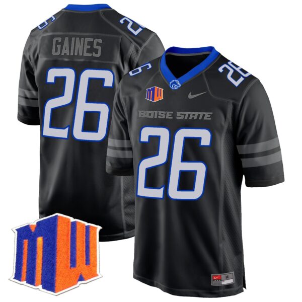 Boise State Broncos 2024 Game Jersey – All Stitched – Black – Sire Gaines Jersey