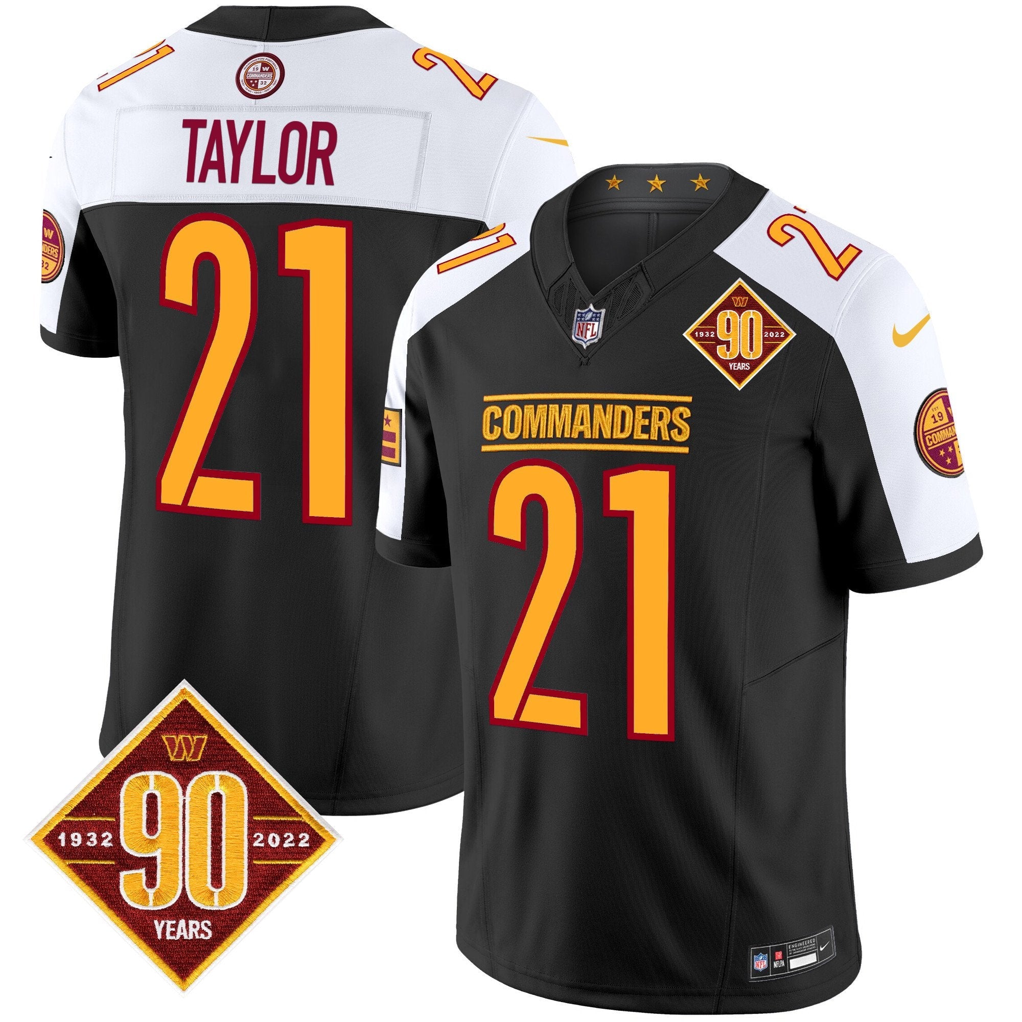 Washington Commanders 90th Anniversary Patch Vapor Limited Jersey – All Stitched – Black Alternate – Sean Taylor Jersey