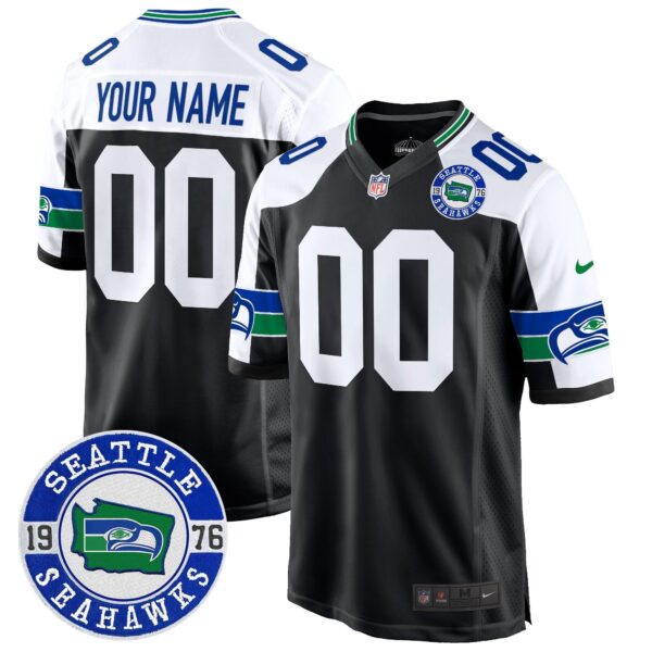 Seahawks Throwback Est. 1976 Patch Game Custom Jersey – All Stitched – Black Alternate Jersey