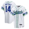 Seahawks Throwback & Gold Cool Base Jersey V2 – All Stitched – White – DK Metcalf Jersey