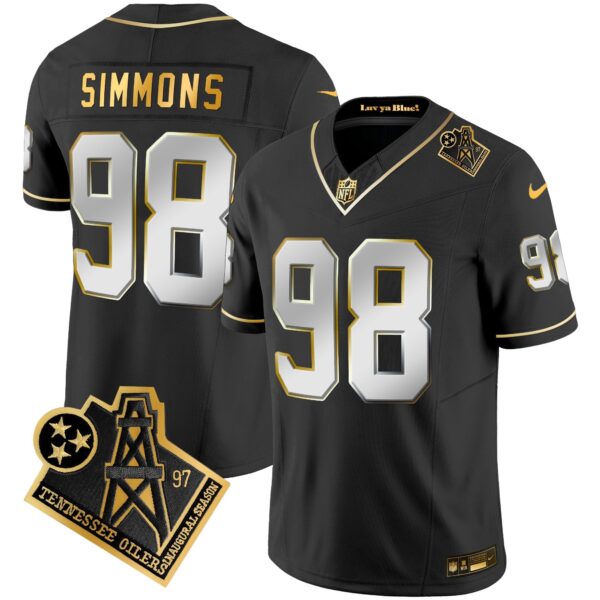 Titans 1997 Throwback Gold Vapor Jersey – All Stitched – Black Limited – Jeffery Simmons Jersey