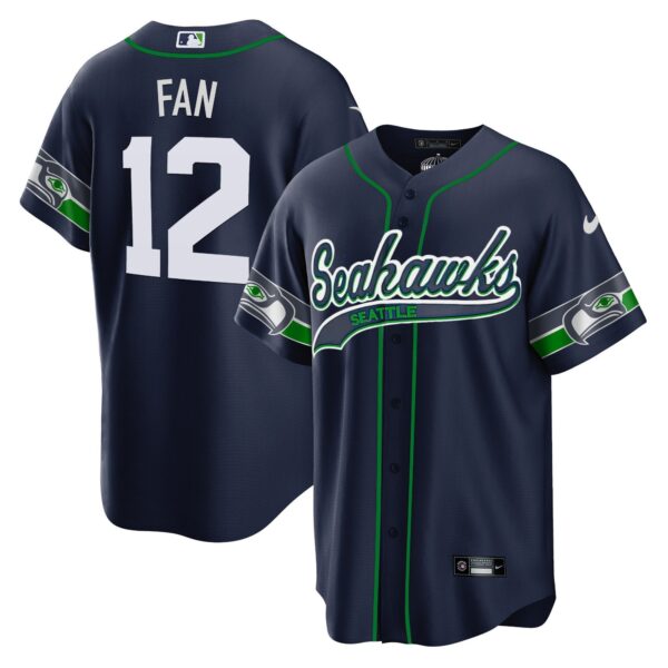 Seahawks Throwback & Gold Cool Base Jersey V2 – All Stitched – Navy – 12th Fan Jersey