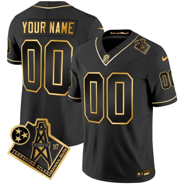 Titans 1997 Throwback Gold Vapor Custom Jersey – All Stitched – Black Gold Jersey
