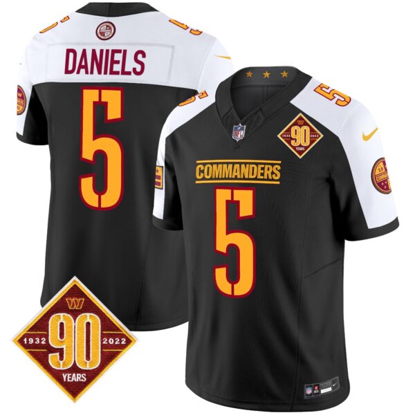Washington Commanders 90th Anniversary Patch Vapor Limited Jersey – All Stitched – Black Alternate – Jayden Daniels Jersey