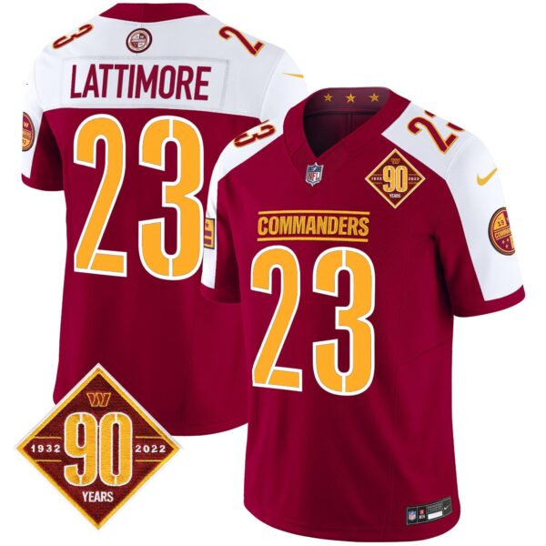 Washington Commanders 90th Anniversary Patch Vapor Limited Jersey – All Stitched – Burgundy Alternate – Marshon Lattimore Jersey