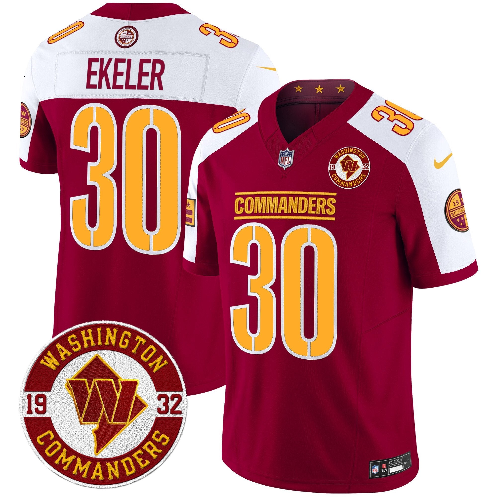 Washington Commanders 2024 Vapor Limited Jersey – Est. 1932 Patch – All Stitched – Burgundy Alternate – Austin Ekeler Jersey