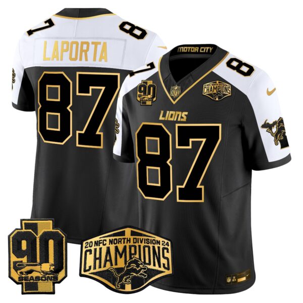 Detroit Lions 2024 NFC North Division Champions Patch Gold Vapor Limited Jersey – All Stitched – Alternate – Sam Laporta Jersey
