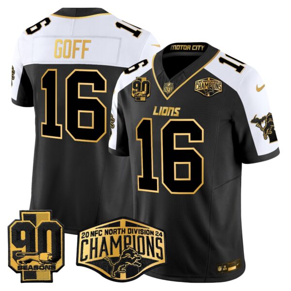 Detroit Lions 2024 NFC North Division Champions Patch Gold Vapor Limited Jersey – All Stitched – Alternate – Jared Goff Jersey