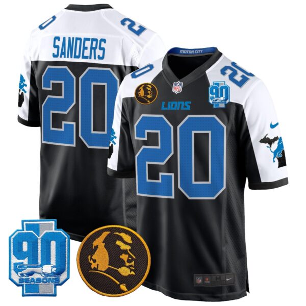 Detroit Lions 2024 90th & John Madden Patch Game Jersey – All Stitched – Alternate – Barry Sanders Jersey