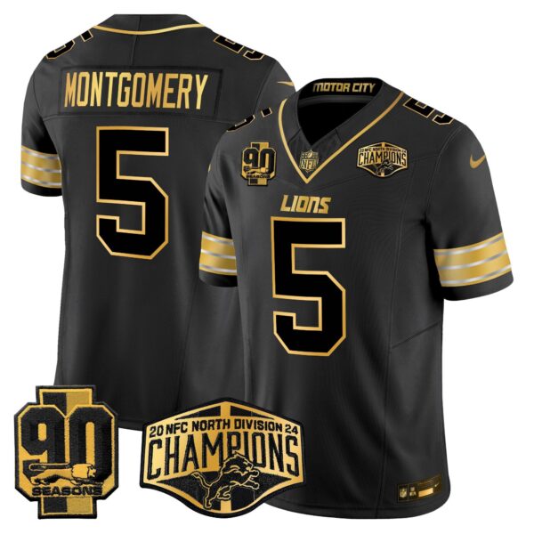 Detroit Lions 2024 NFC North Division Champions Patch Gold Vapor Limited Jersey – All Stitched – Black Gold – David Montgomery Jersey