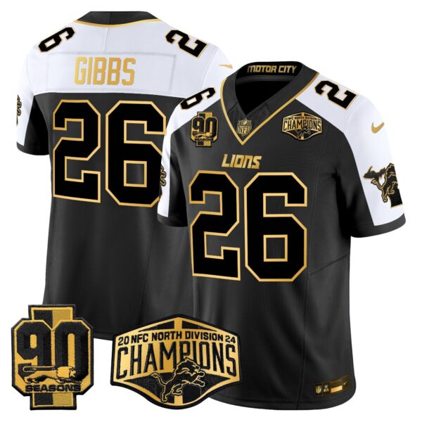 Detroit Lions 2024 NFC North Division Champions Patch Gold Vapor Limited Jersey – All Stitched – Alternate – Jahmyr Gibbs Jersey