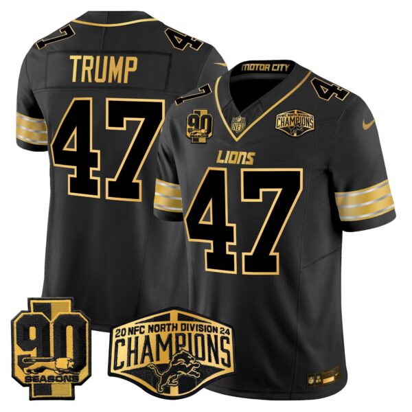 Detroit Lions 2024 NFC North Division Champions Patch Gold Vapor Limited Jersey – All Stitched – Black Gold – Donald Trump Jersey
