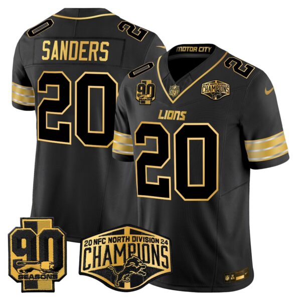 Detroit Lions 2024 NFC North Division Champions Patch Gold Vapor Limited Jersey – All Stitched – Black Gold – Barry Sanders Jersey