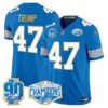 Detroit Lions 2024 NFC North Division Champions Patch Gold Trim Vapor Limited Jersey – All Stitched – Blue – Donald Trump Jersey