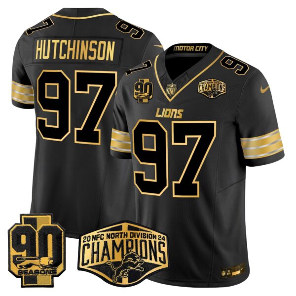 Detroit Lions 2024 NFC North Division Champions Patch Gold Vapor Limited Jersey – All Stitched – Black Gold – Hutchinson Jersey