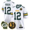 Packers John Madden & Home Patch Game Jersey – All Stitched – White – Aaron Rodgers Jersey